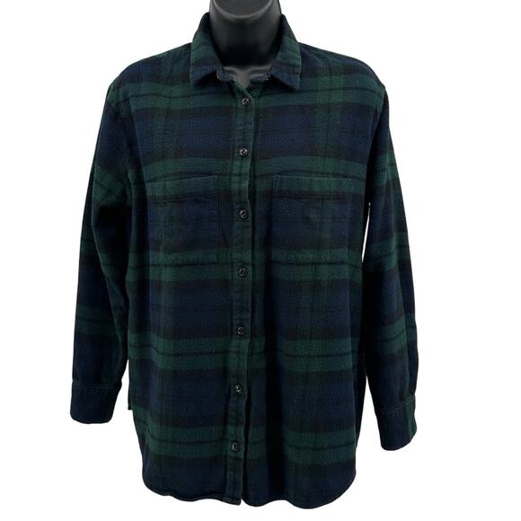 Madewell Flannel Oversized Boyshirt WMNS XS Green Plaid Button Up Long Sleeves - Picture 1 of 9